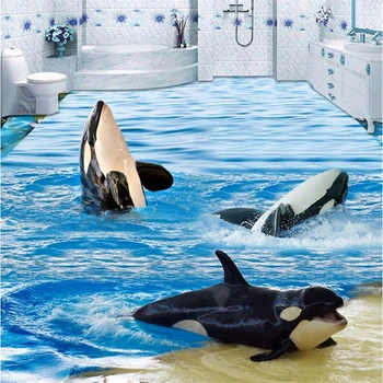 Custom grindų dažymas 3d kambarį animacinių filmų delfinų purškimo vandenyno 3D vonios kambario grindų plytelių lipnios tapybos papel de parede